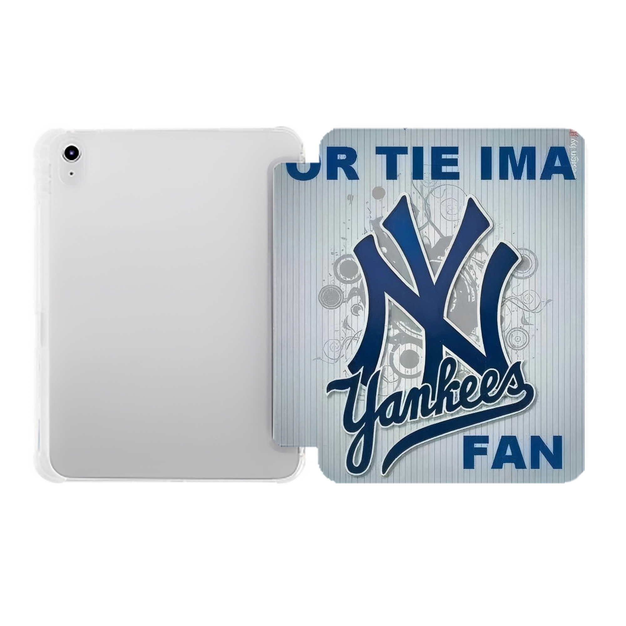New York Yankees 100 Premium Tri-Fold PU Leather & Silicone IPad Case With Pencil Slot – Fits 9.5,10.5,10.9 – Adjustable Stand, Slim, Protective
